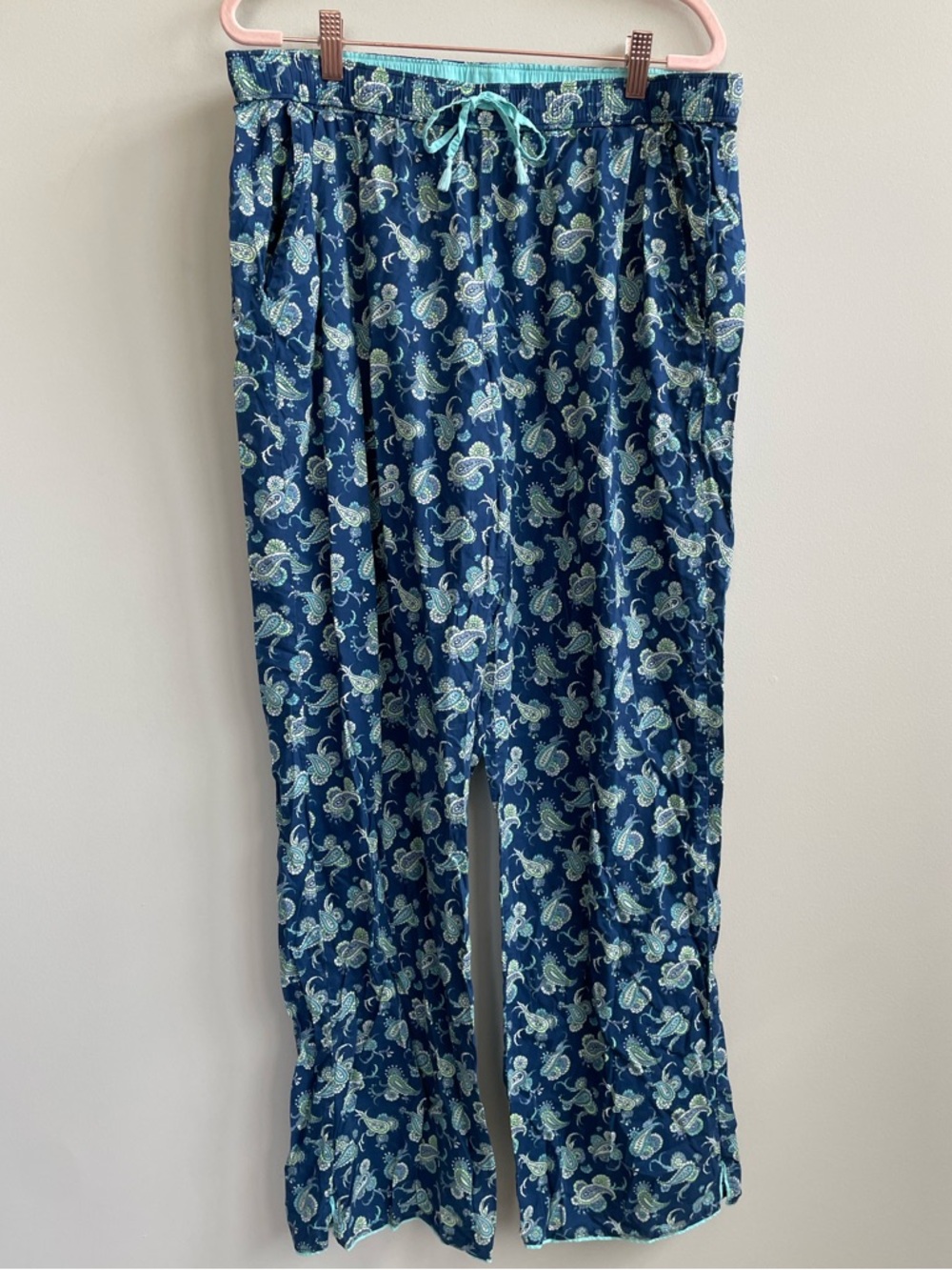 Victoria Secret Blue Aqua Paisley Pajama Lounge Pants Large Long Length